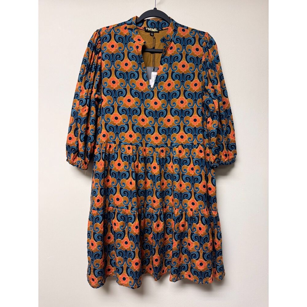 NWT - THML Patience Dress 3/4 Sleeve V-Neck Lined, Sz L